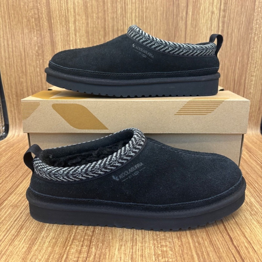 NEW‎ Koolaburra by UGG Burree Slipper Women 6 Black Suede Faux Fur Mules
